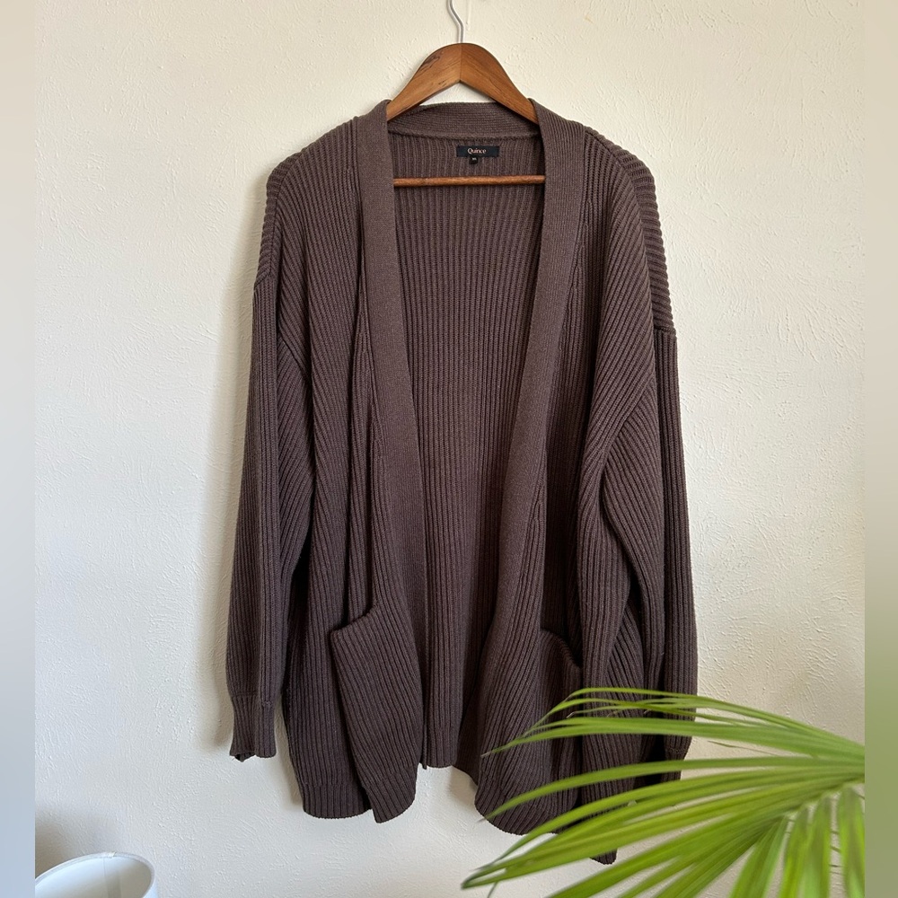 Quince 100% Organic Cotton Brown Ribbed Open Cardigan XL